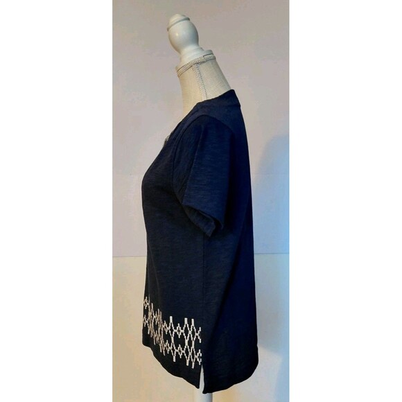 J. Crew Size XS Navy Blue Pullover Longline Tunic Top w/White Embroidery Details - Picture 3 of 9